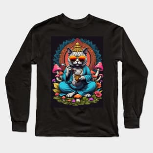 Psychedelic Techno Cat - Catsondrugs.com - cat, kitten, kitty, cats, cute, animal, pet, funny, black cat, pets, meme, pack, animals, kittens, feline Long Sleeve T-Shirt